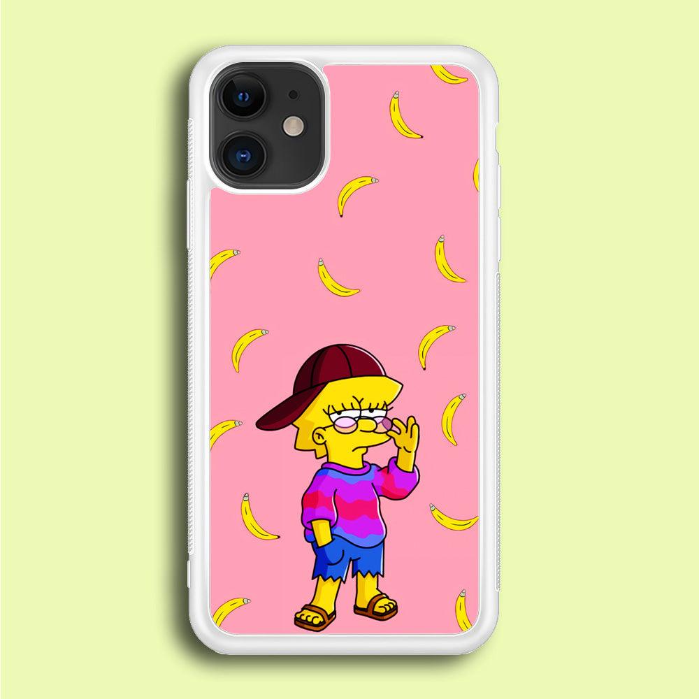Lisa Simpson Banana iPhone 12 Case-Rubber / White (2D Case)-Xtracase