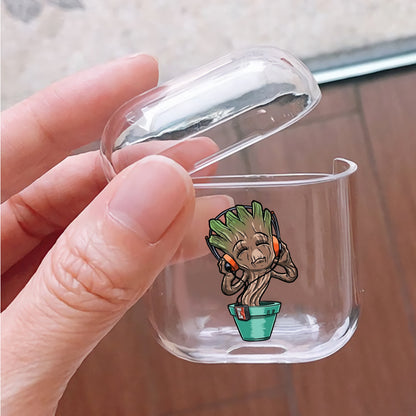 Little Groot Listening to Music Hard Plastic Protective Clear Case Cover For Apple Airpods