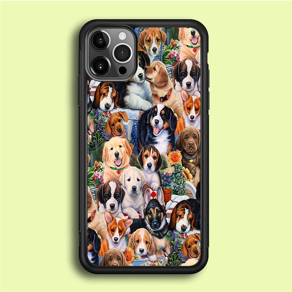 Lots of Cute Dogs iPhone 12 Pro Case-Rubber / Black (2D Case)-Xtracase
