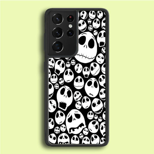 Lots of Face Doodle Samsung Galaxy S21 Ultra Case-Rubber / White (2D Case)-Xtracase
