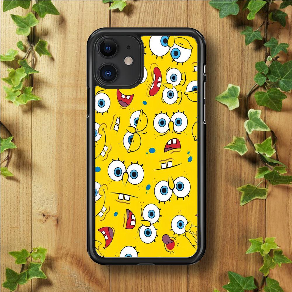 Lots of Face Spongebob iPhone 11 Case-Rubber / Black (2D Case)-Xtracase