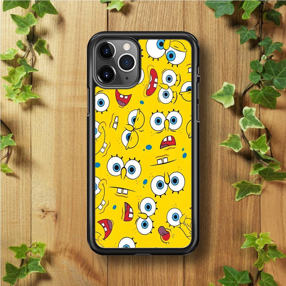 Lots of Face Spongebob iPhone 11 Pro Max Case-Rubber / Black (2D Case)-Xtracase