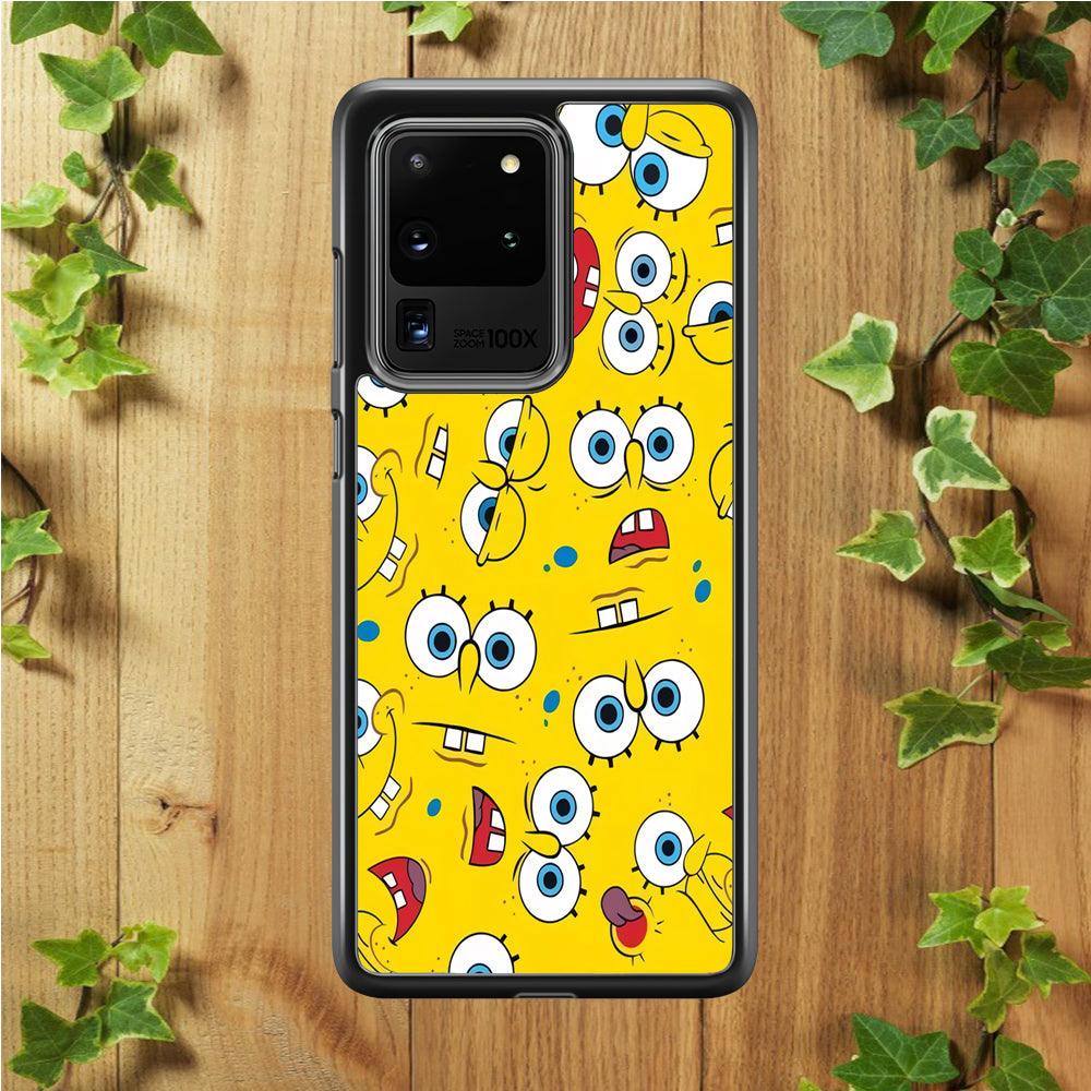 Lots of Face Spongebob Samsung Galaxy S20 Ultra Case-Rubber / Black (2D Case)-Xtracase
