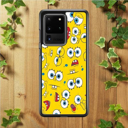 Lots of Face Spongebob Samsung Galaxy S20 Ultra Case-Rubber / Black (2D Case)-Xtracase