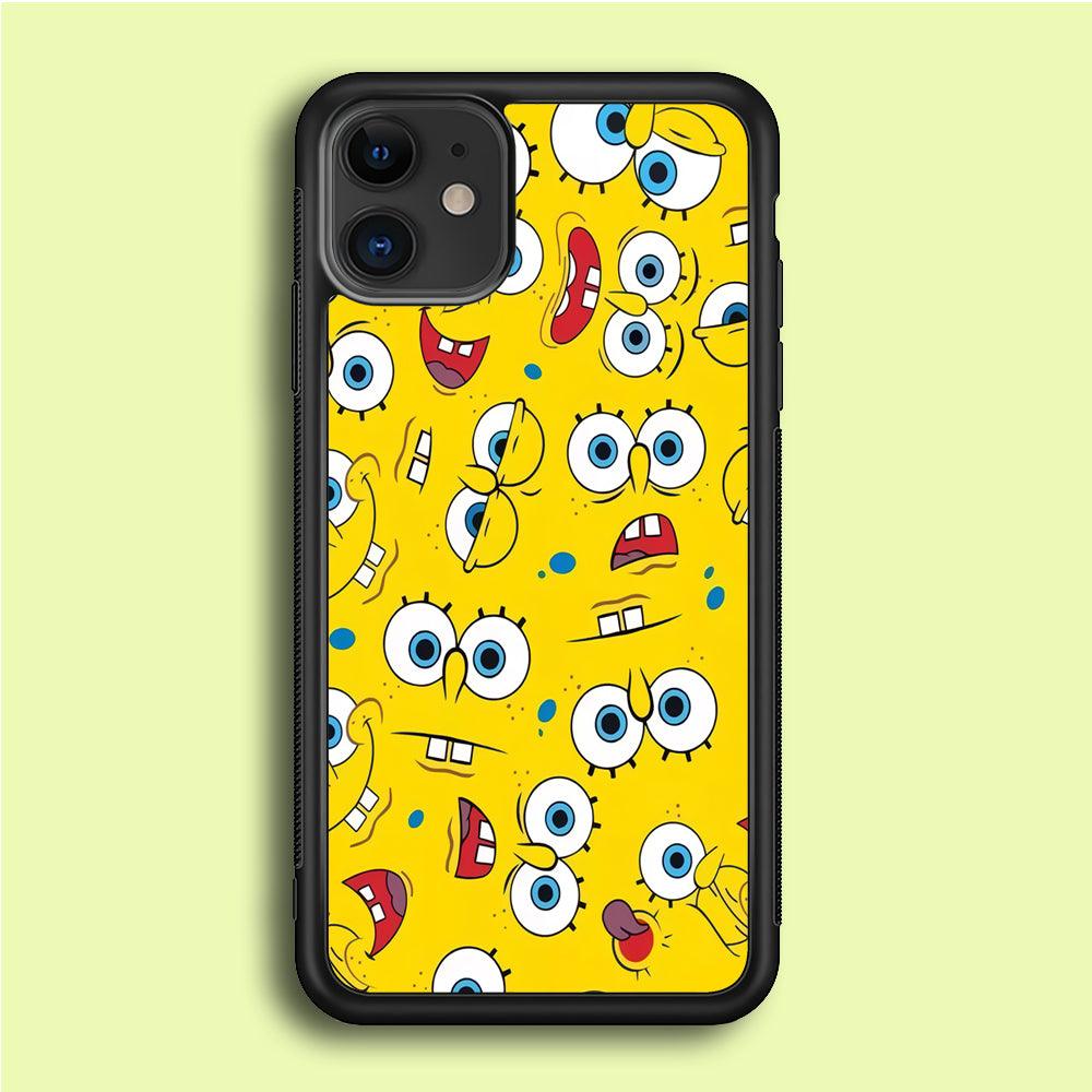 Lots of Face Spongebob iPhone 12 Mini Case-Rubber / Black (2D Case)-Xtracase