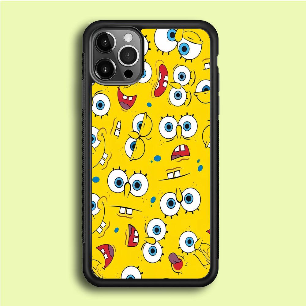 Lots of Face Spongebob iPhone 12 Pro Case-Rubber / Black (2D Case)-Xtracase
