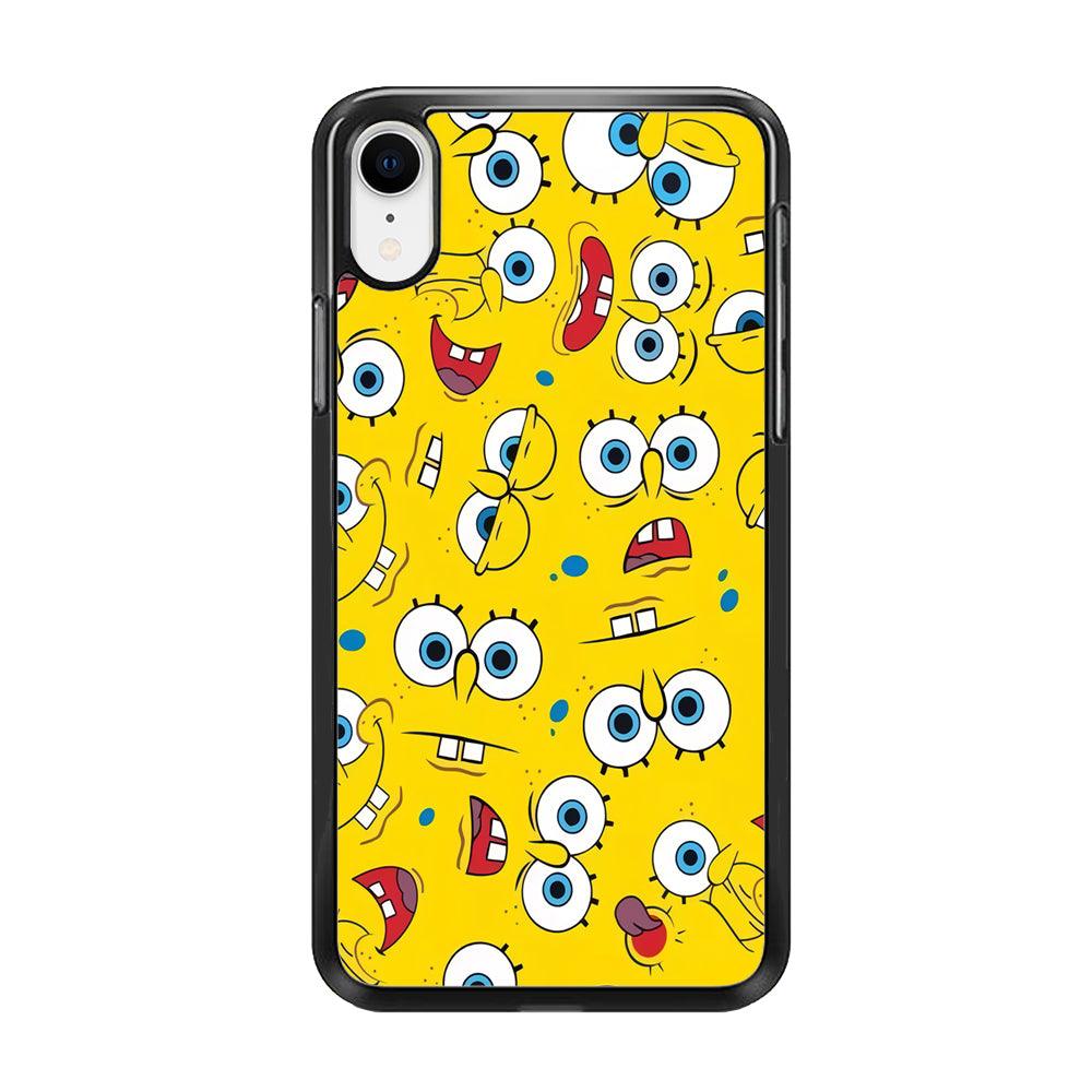 Lots of Face Spongebob iPhone XR Case-Rubber / Black (2D Case)-Xtracase