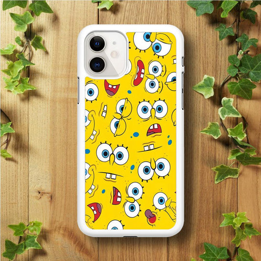 Lots of Face Spongebob iPhone 11 Case-Rubber / White (2D Case)-Xtracase
