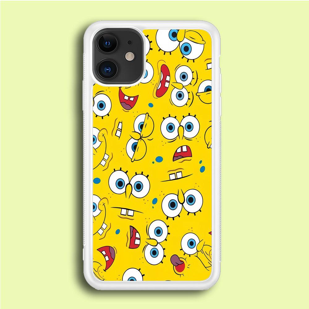 Lots of Face Spongebob iPhone 12 Mini Case-Rubber / White (2D Case)-Xtracase