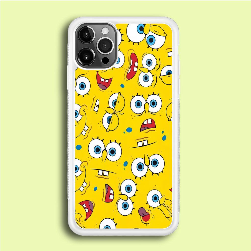 Lots of Face Spongebob iPhone 12 Pro Case-Rubber / White (2D Case)-Xtracase