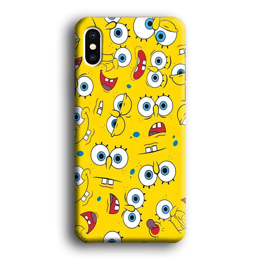 Lots of Face Spongebob iPhone Xs Case-Plastic / Full Wrap (3D Case)-Xtracase