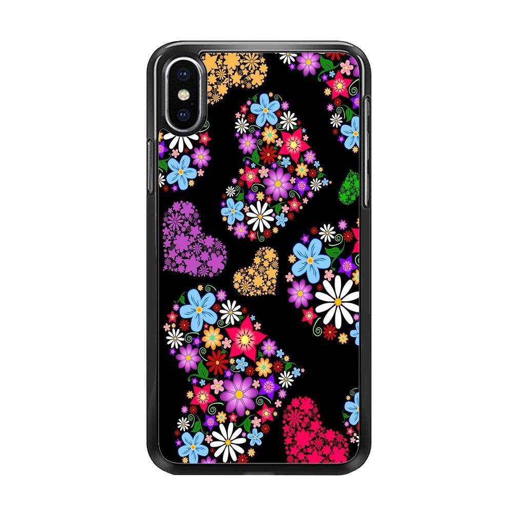 Love Colorfull Flower iPhone Xs Case-Rubber / Black (2D Case)-Xtracase