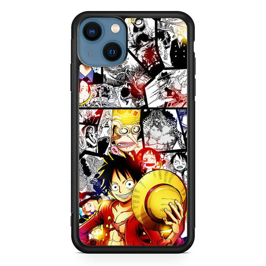 Luffy Comic Background iPhone 13 Mini Case-Rubber / Black (2D Case)-Xtracase