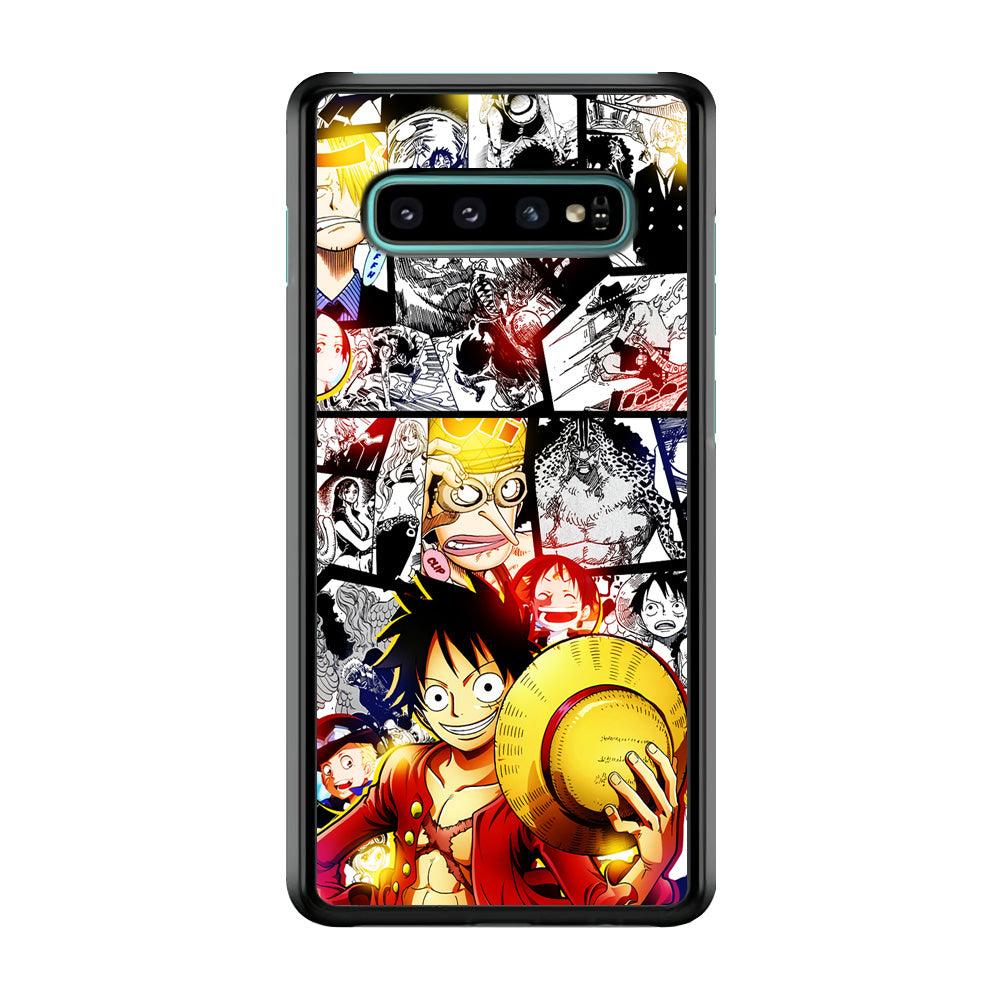 Luffy Comic Background Samsung Galaxy S10 Case-Rubber / Black (2D Case)-Xtracase