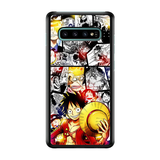 Luffy Comic Background Samsung Galaxy S10 Case-Rubber / Black (2D Case)-Xtracase