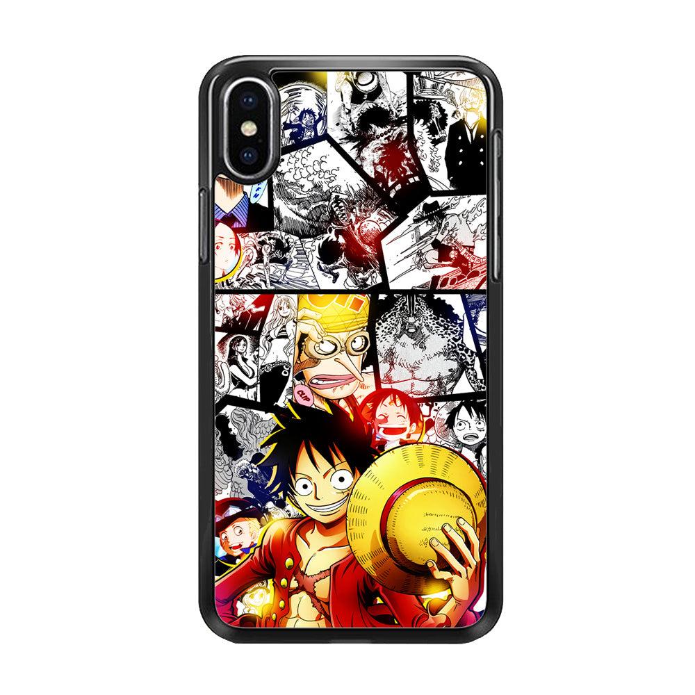 Luffy Comic Background iPhone Xs Case-Rubber / Black (2D Case)-Xtracase