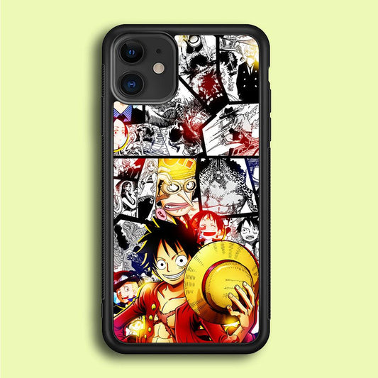 Luffy Comic Background iPhone 12 Case-Rubber / Black (2D Case)-Xtracase
