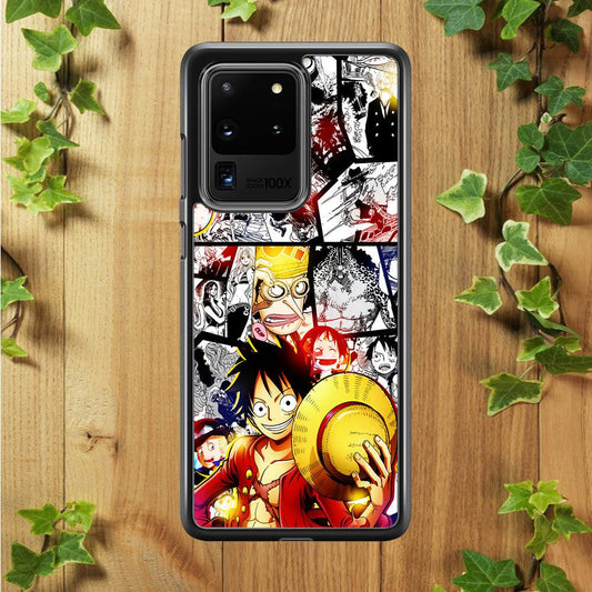 Luffy Comic Background Samsung Galaxy S20 Ultra Case-Rubber / Black (2D Case)-Xtracase