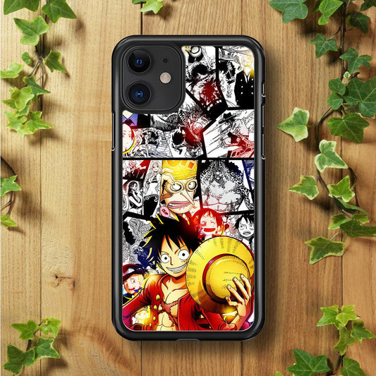 Luffy Comic Background iPhone 11 Case-Rubber / Black (2D Case)-Xtracase