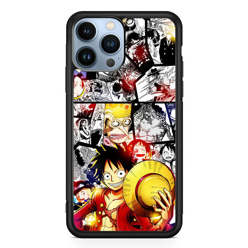 Luffy Comic Background iPhone 13 Pro Case-Rubber / Black (2D Case)-Xtracase