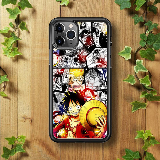 Luffy Comic Background iPhone 11 Pro Max Case-Rubber / Black (2D Case)-Xtracase