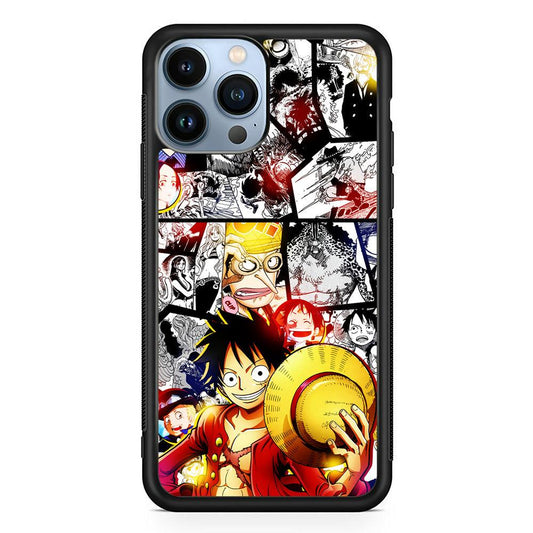 Luffy Comic Background iPhone 13 Pro Max Case-Rubber / Black (2D Case)-Xtracase