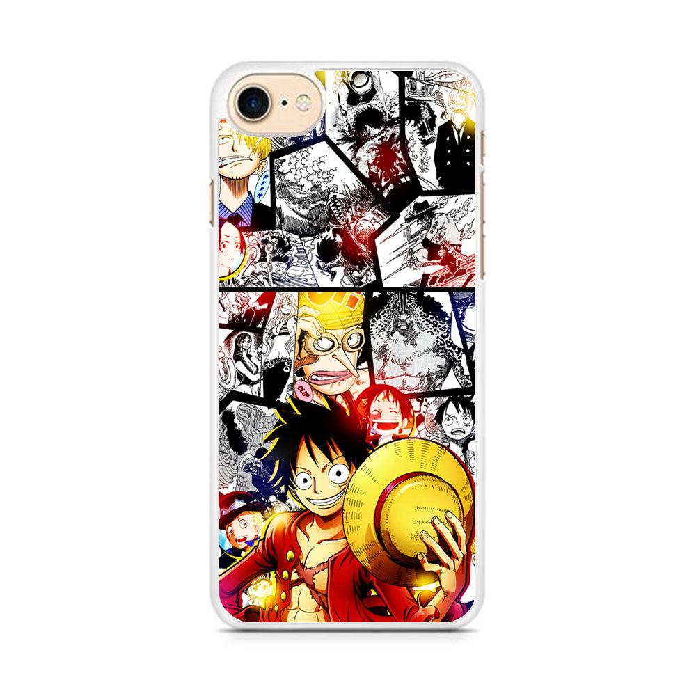 Luffy Comic Background iPhone 8 Case-Rubber / White (2D Case)-Xtracase