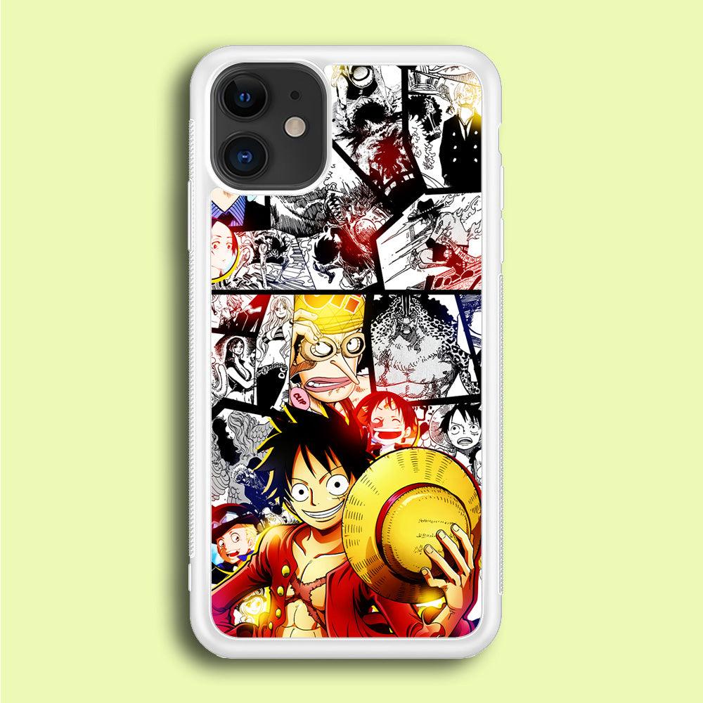 Luffy Comic Background iPhone 12 Case-Rubber / White (2D Case)-Xtracase