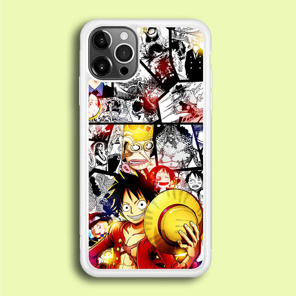 Luffy Comic Background iPhone 12 Pro Max Case-Rubber / White (2D Case)-Xtracase