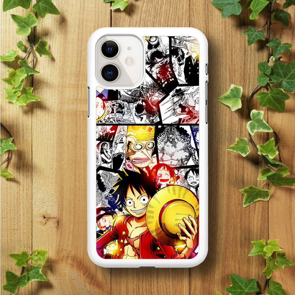Luffy Comic Background iPhone 11 Case-Rubber / White (2D Case)-Xtracase