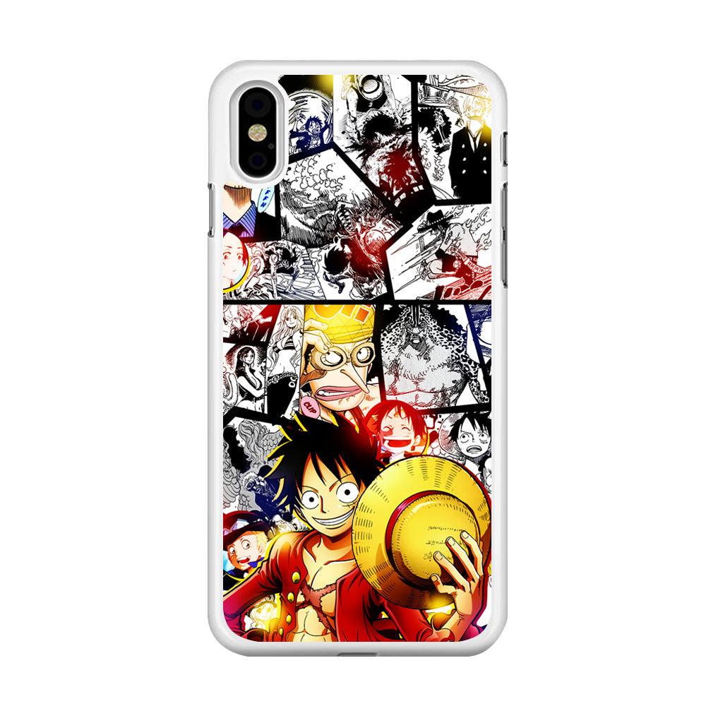 Luffy Comic Background iPhone Xs Case-Rubber / White (2D Case)-Xtracase
