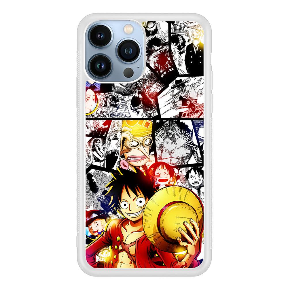 Luffy Comic Background iPhone 13 Pro Case-Rubber / White (2D Case)-Xtracase
