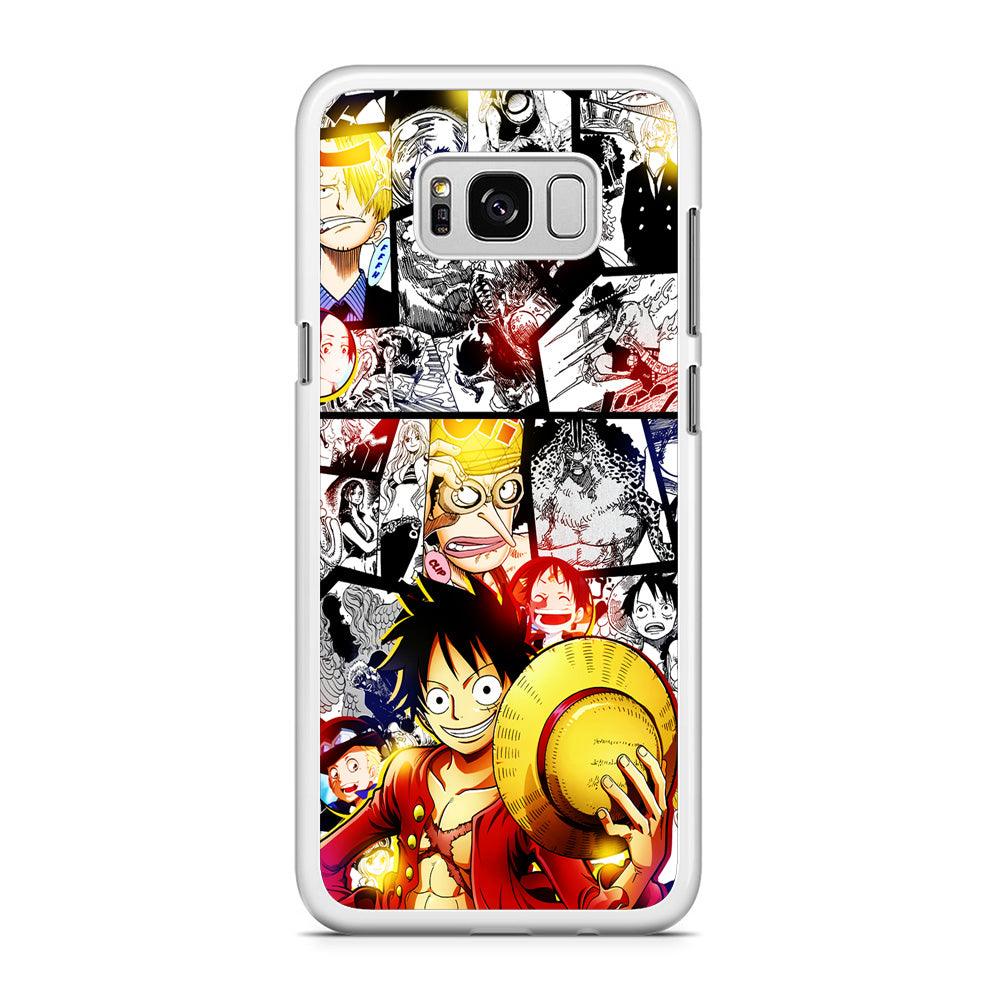 Luffy Comic Background Samsung Galaxy S8 Case-Rubber / White (2D Case)-Xtracase