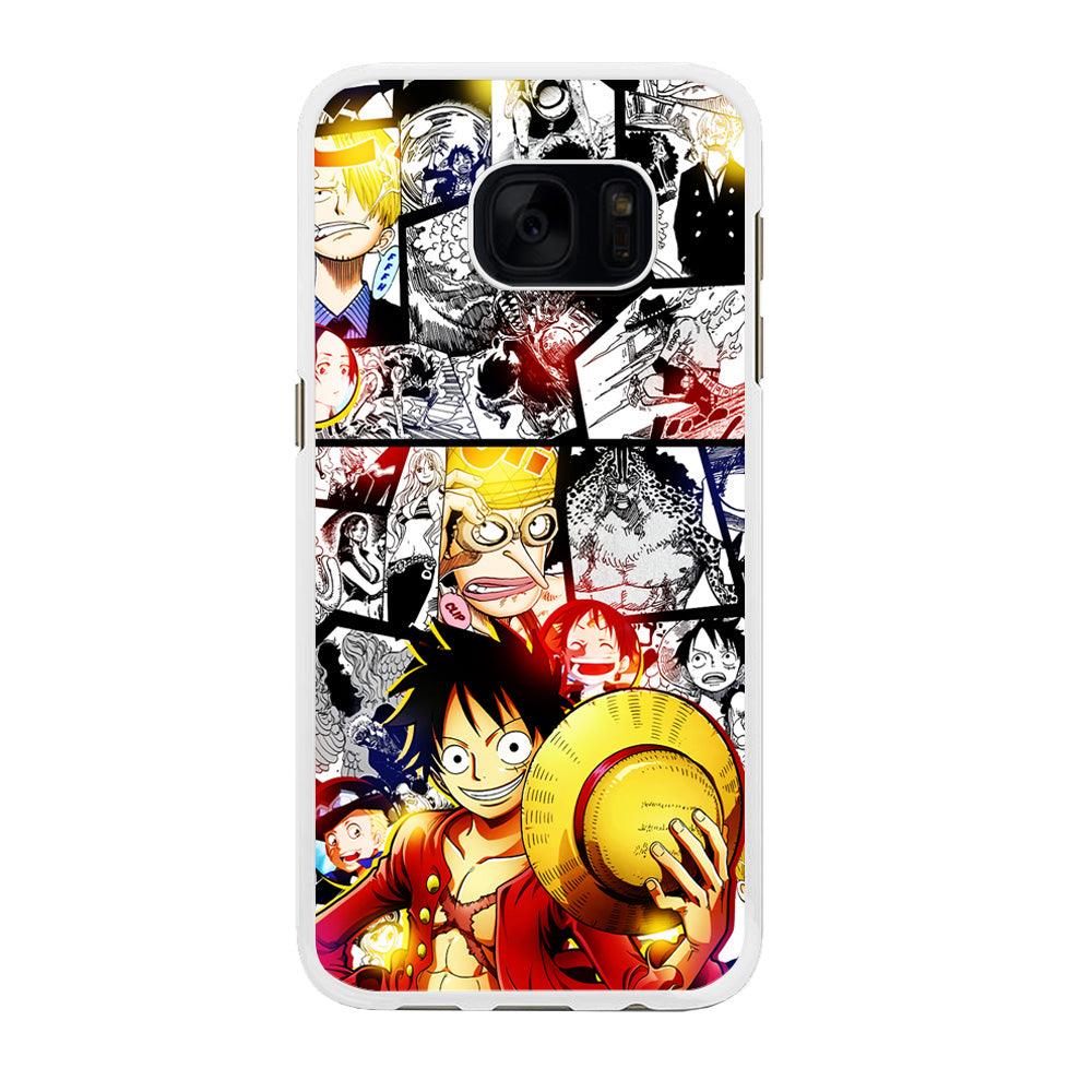 Luffy Comic Background Samsung Galaxy S7 Edge Case-Rubber / White (2D Case)-Xtracase