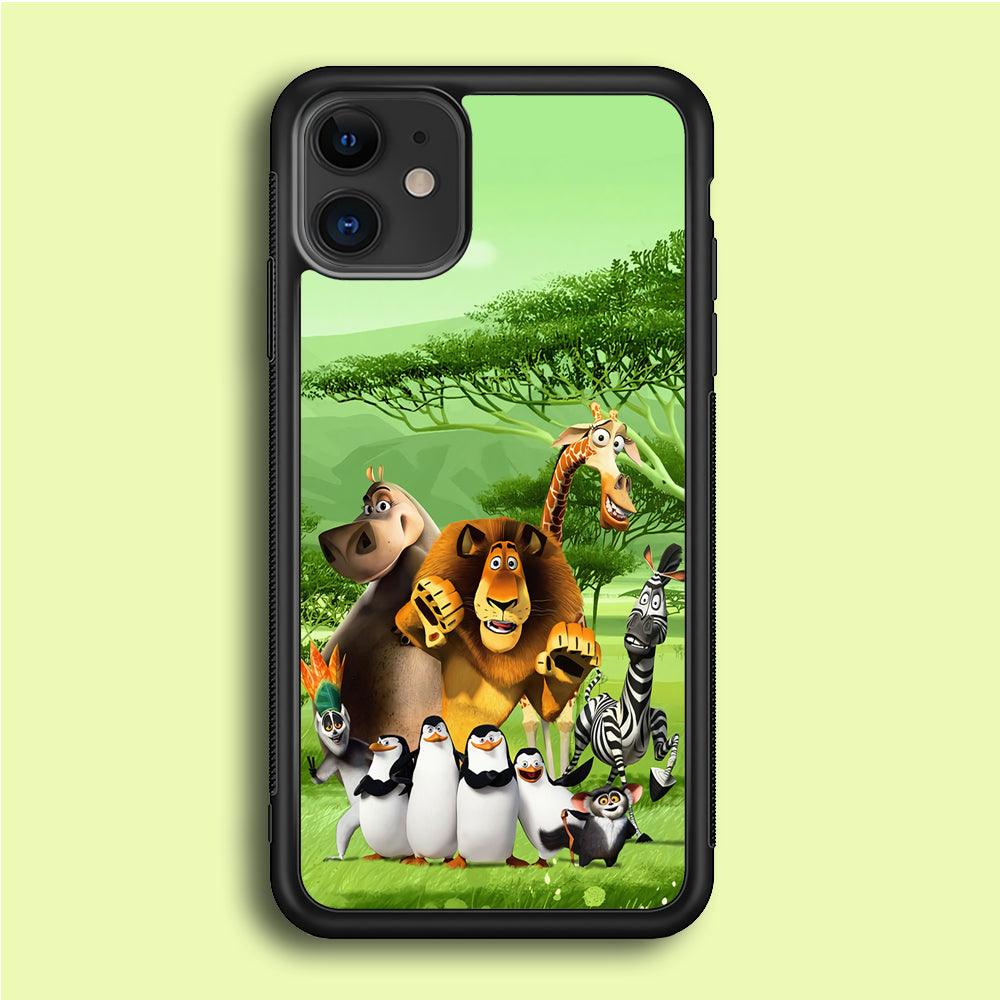 Madagascar Family iPhone 12 Mini Case-Rubber / Black (2D Case)-Xtracase