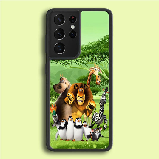 Madagascar Family Samsung Galaxy S21 Ultra Case-Rubber / White (2D Case)-Xtracase