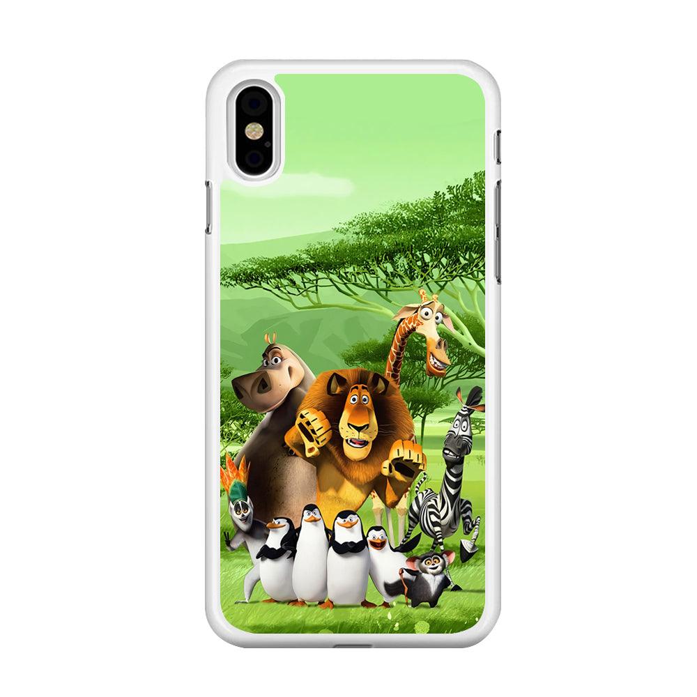 Madagascar Family iPhone Xs Max Case-Rubber / White (2D Case)-Xtracase