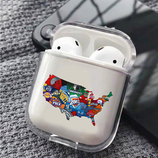 Map of NBA Hard Plastic Protective Clear Case Cover For Apple Airpods