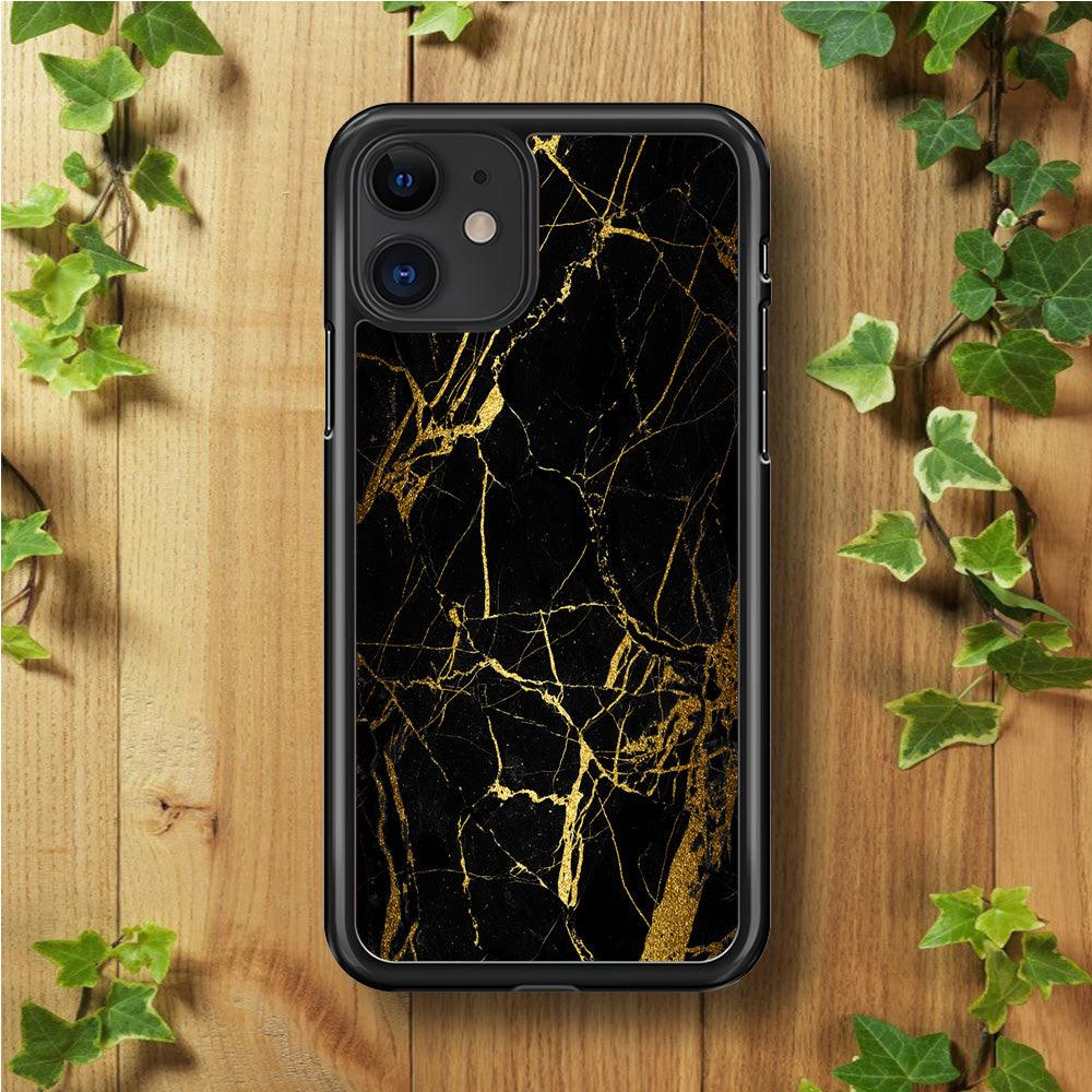 Marble Pattern Black and Gold iPhone 11 Case-Rubber / Black (2D Case)-Xtracase