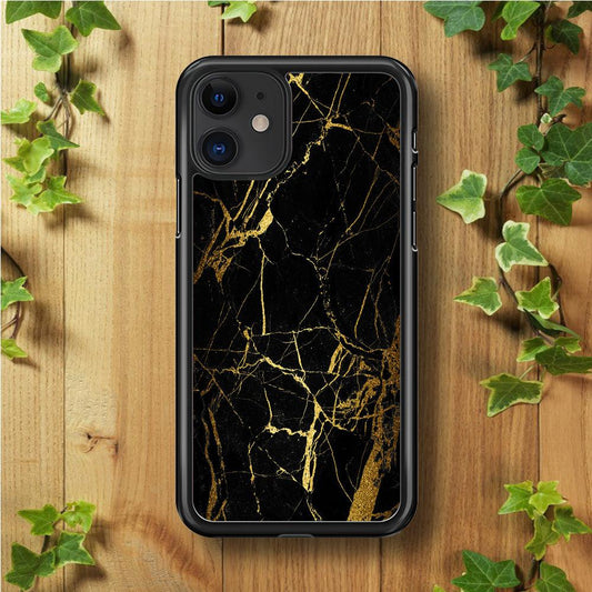 Marble Pattern Black and Gold iPhone 11 Case-Rubber / Black (2D Case)-Xtracase