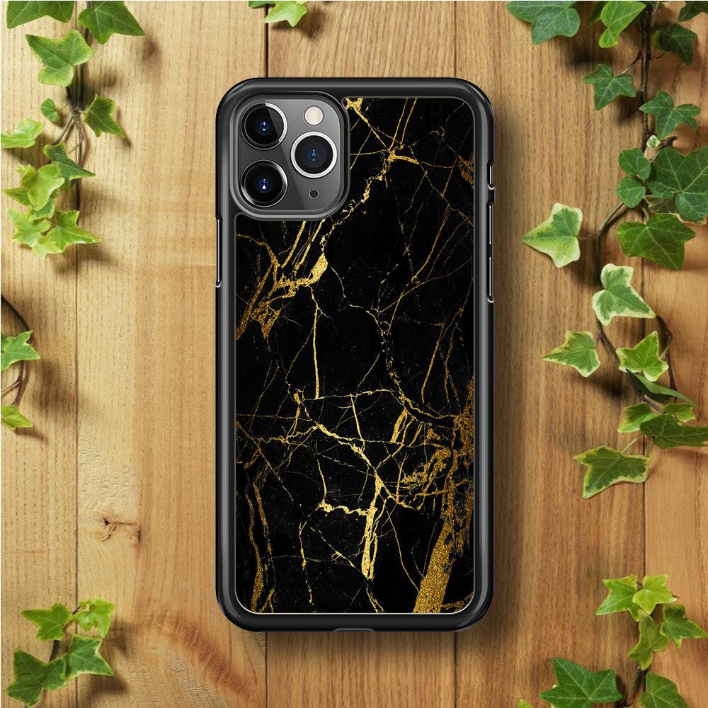 Marble Pattern Black and Gold iPhone 11 Pro Max Case-Rubber / Black (2D Case)-Xtracase