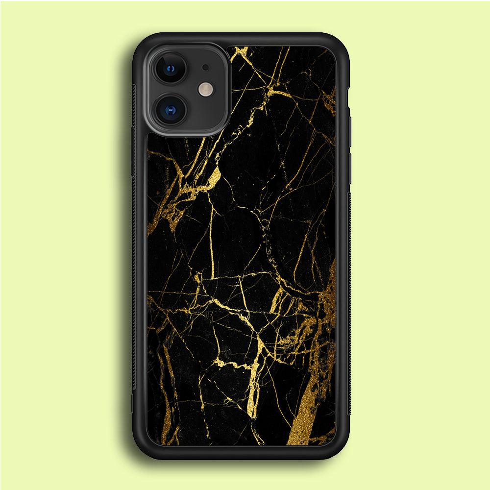 Marble Pattern Black and Gold iPhone 12 Case-Rubber / Black (2D Case)-Xtracase