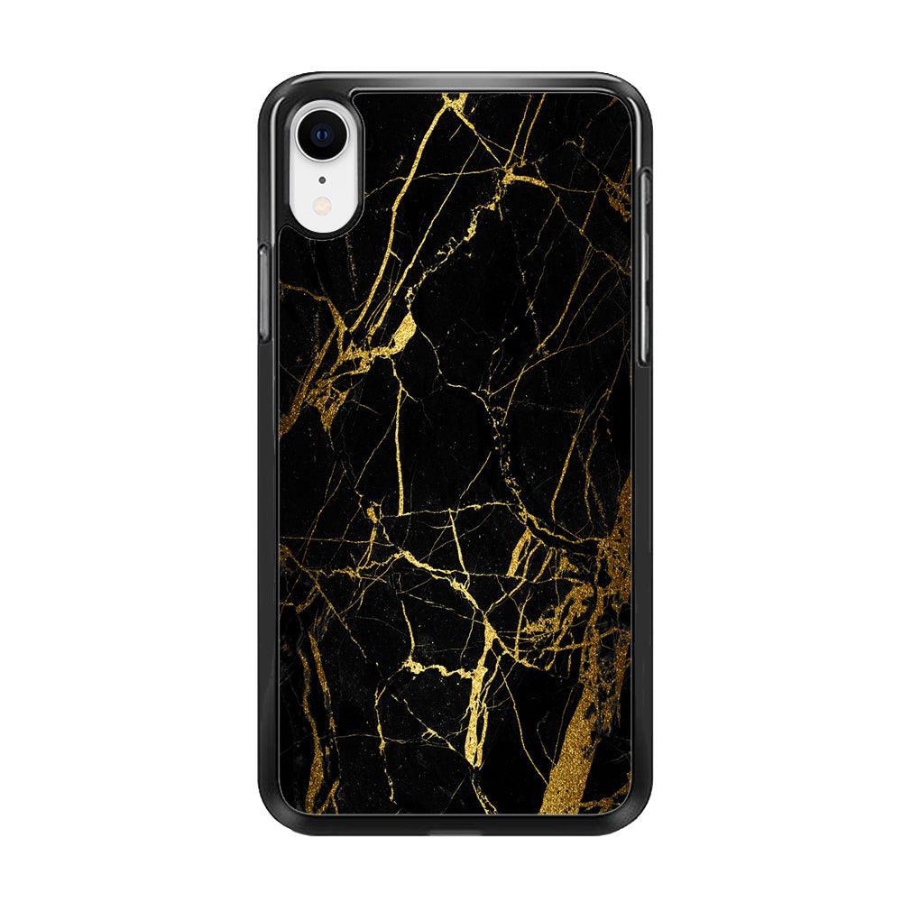 Marble Pattern Black and Gold iPhone XR Case-Rubber / Black (2D Case)-Xtracase