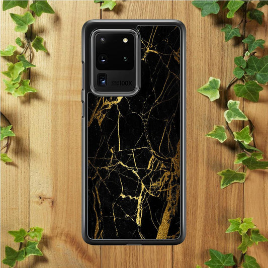 Marble Pattern Black and Gold Samsung Galaxy S20 Ultra Case-Rubber / Black (2D Case)-Xtracase