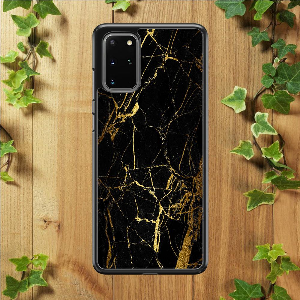 Marble Pattern Black and Gold Samsung Galaxy S20 Plus Case-Rubber / Black (2D Case)-Xtracase
