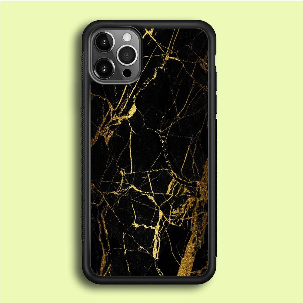 Marble Pattern Black and Gold iPhone 12 Pro Case-Rubber / Black (2D Case)-Xtracase