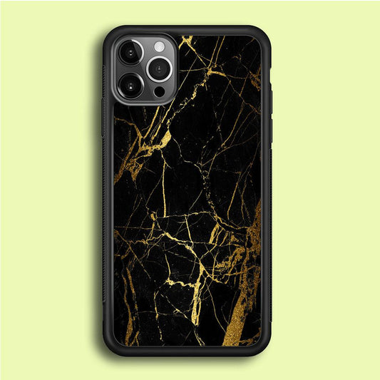 Marble Pattern Black and Gold iPhone 12 Pro Case-Rubber / Black (2D Case)-Xtracase
