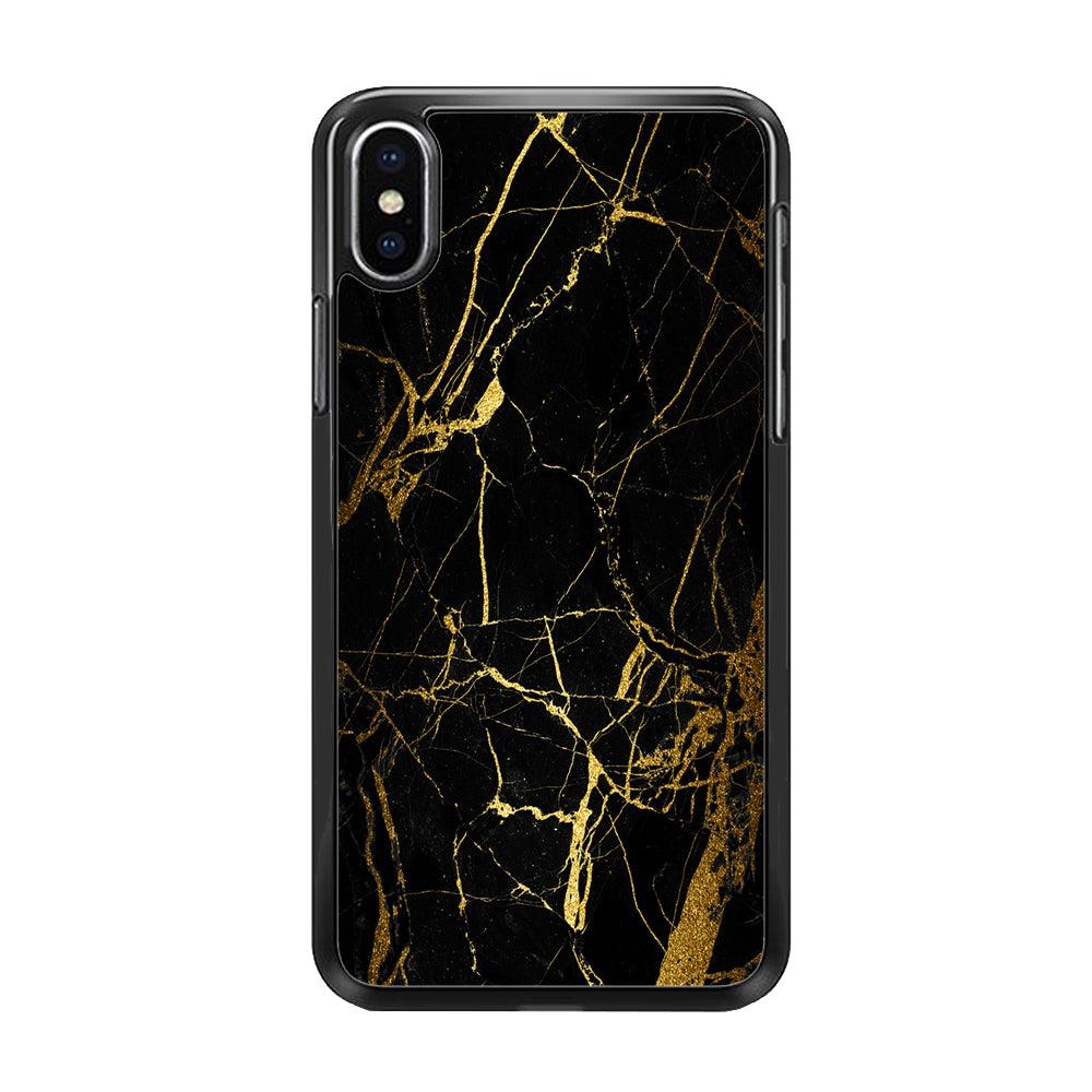 Marble Pattern Black and Gold iPhone X Case-Rubber / Black (2D Case)-Xtracase