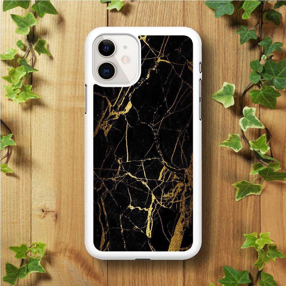 Marble Pattern Black and Gold iPhone 11 Case-Rubber / White (2D Case)-Xtracase