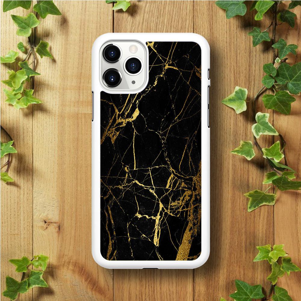 Marble Pattern Black and Gold iPhone 11 Pro Max Case-Rubber / White (2D Case)-Xtracase